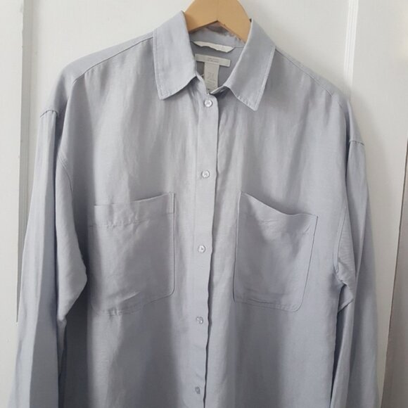 H&M Oversize Linen Viscose Blend Long Sleeve Button Up Shirt Sz XS - Picture 6 of 11